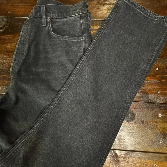 Goldsign‎ High Rise Straight Button Fly Jeans Tag 29" True 32" Black Orig $375 - Picture 10 of 15